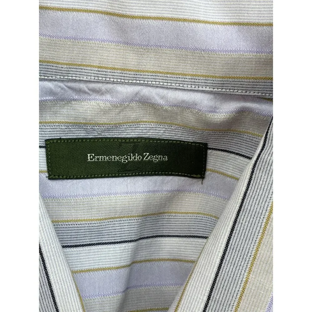 Ermenegildo Zegna Shirt Mens XL Striped Cotton‎ Blend Button Up Made Italy